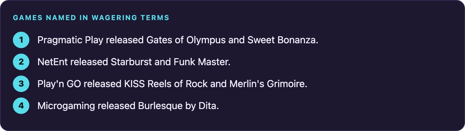 Studios behind the listed slots and the years they released them